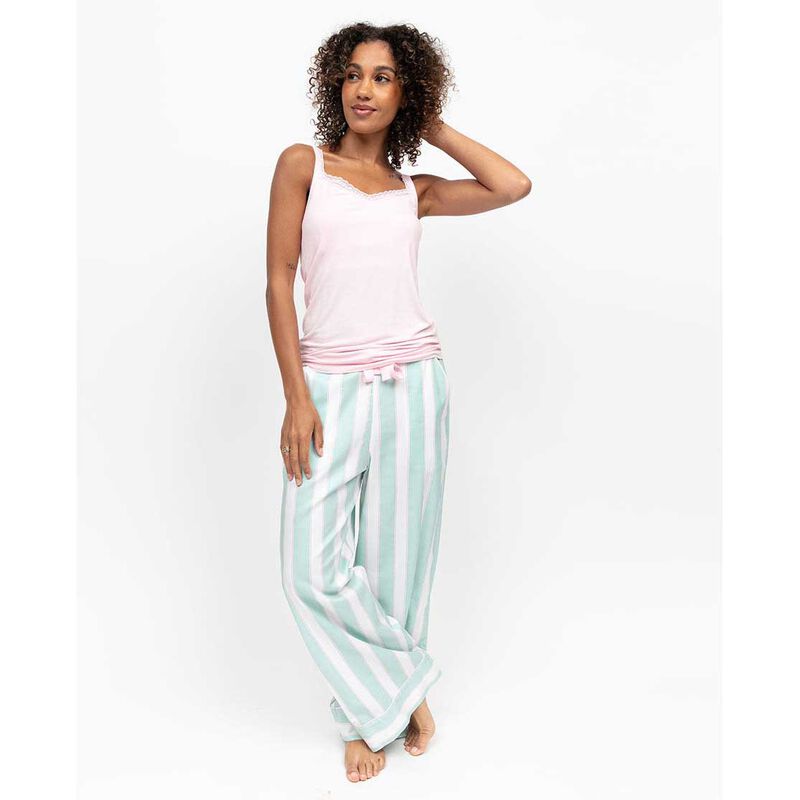 Cyberjammies Francesca Mint Printed Stripe Wide Leg Pyjama Bottoms image number 2